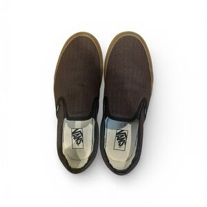 Vans Classic Slip-On Brown Herringbone Canvas Gum Sole Men’s 8.5